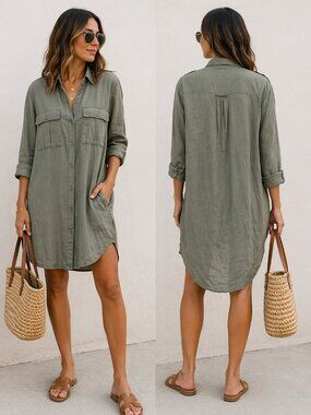Rails Lennon Utility Shift Shirt Dress Size M Washed Green